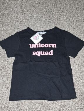 Kids Unicorn Squad Graphic Tee - Black with Pink Print